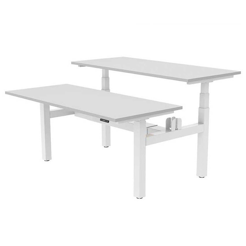 YO-YO DESK DUO + White Frame Light Grey Desktop