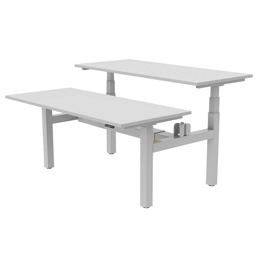 YO-YO DESK DUO + Silver Frame Light Grey Desktop