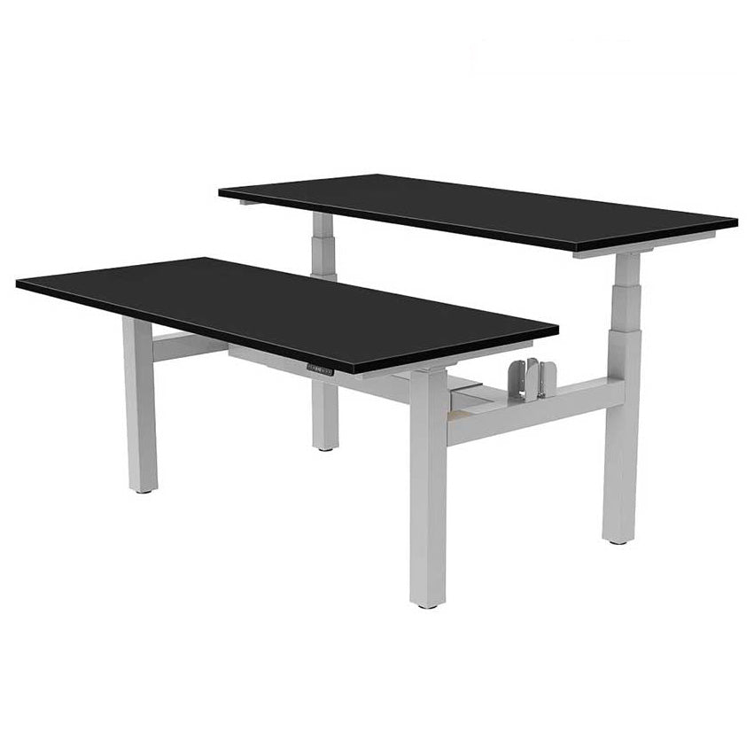 YO-YO DESK DUO + Silver Frame Black Desktop