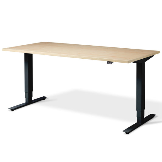 The Elevate electric height adjustable standing desk with black frame and maple desktop finish from Livewell Furniturel at www.livewellfurniture.co.uk
