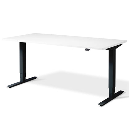 The Elevate electric height adjustable standing desk with black frame and white desktop finish from Livewell Furniturel at www.livewellfurniture.co.uk