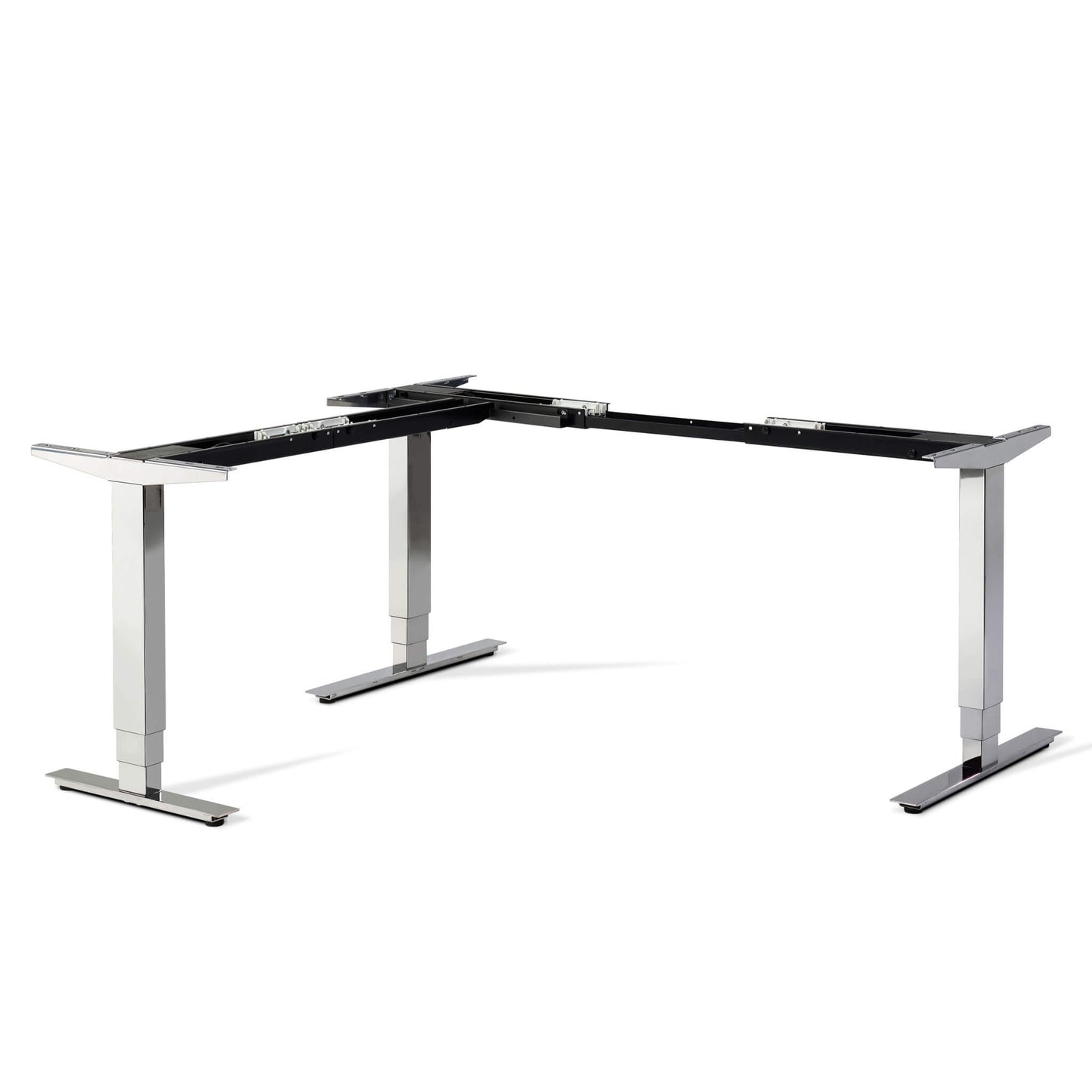 Elevate chrome electric height adjustable standing corner desk frame from Livewell Furniture at www.livewellfurniture.co.uk