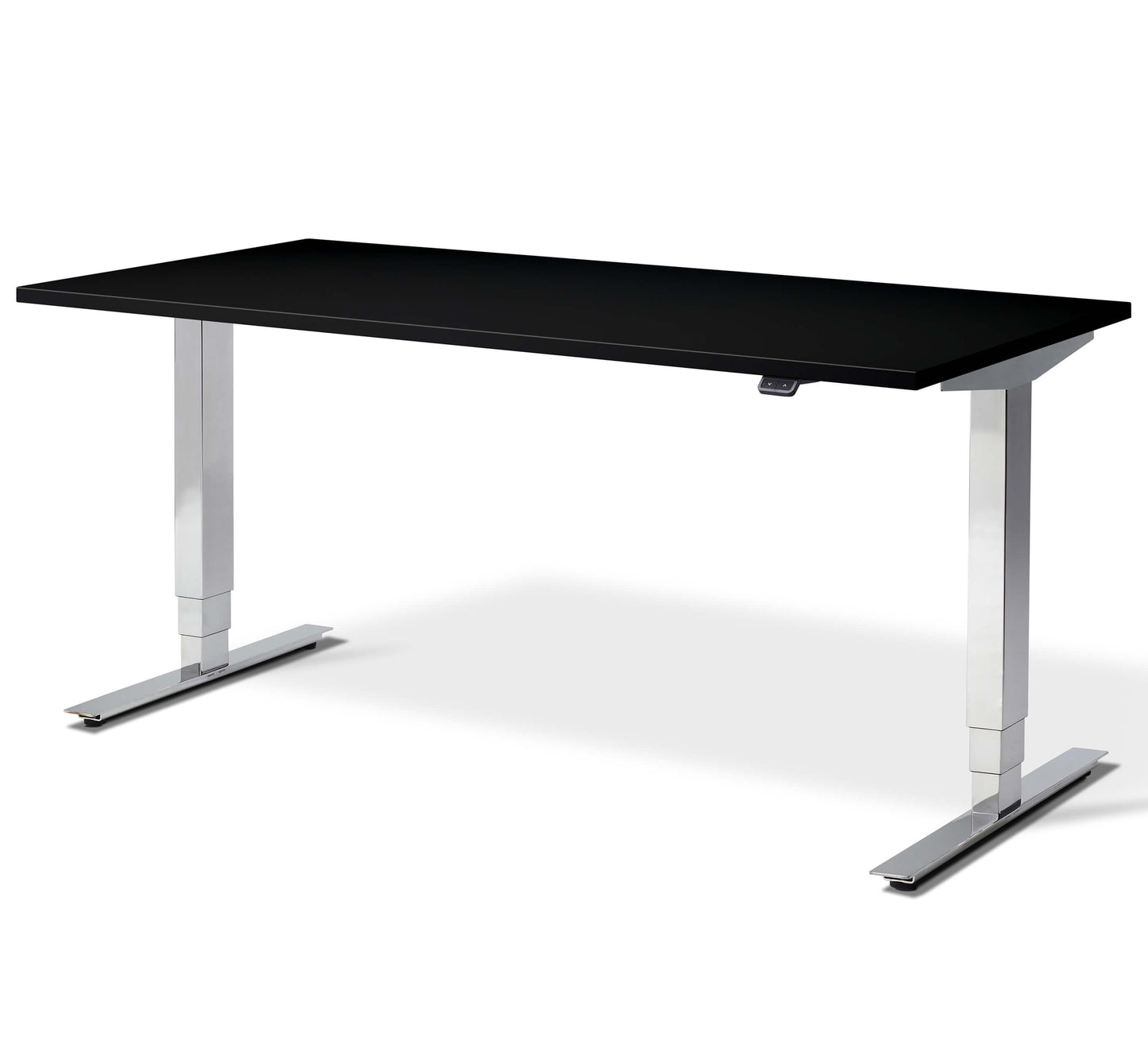 Elevate chrome electric height adjustable standing desk with black desktop from Livewell Furniture at www.livewellfurniture.co.uk