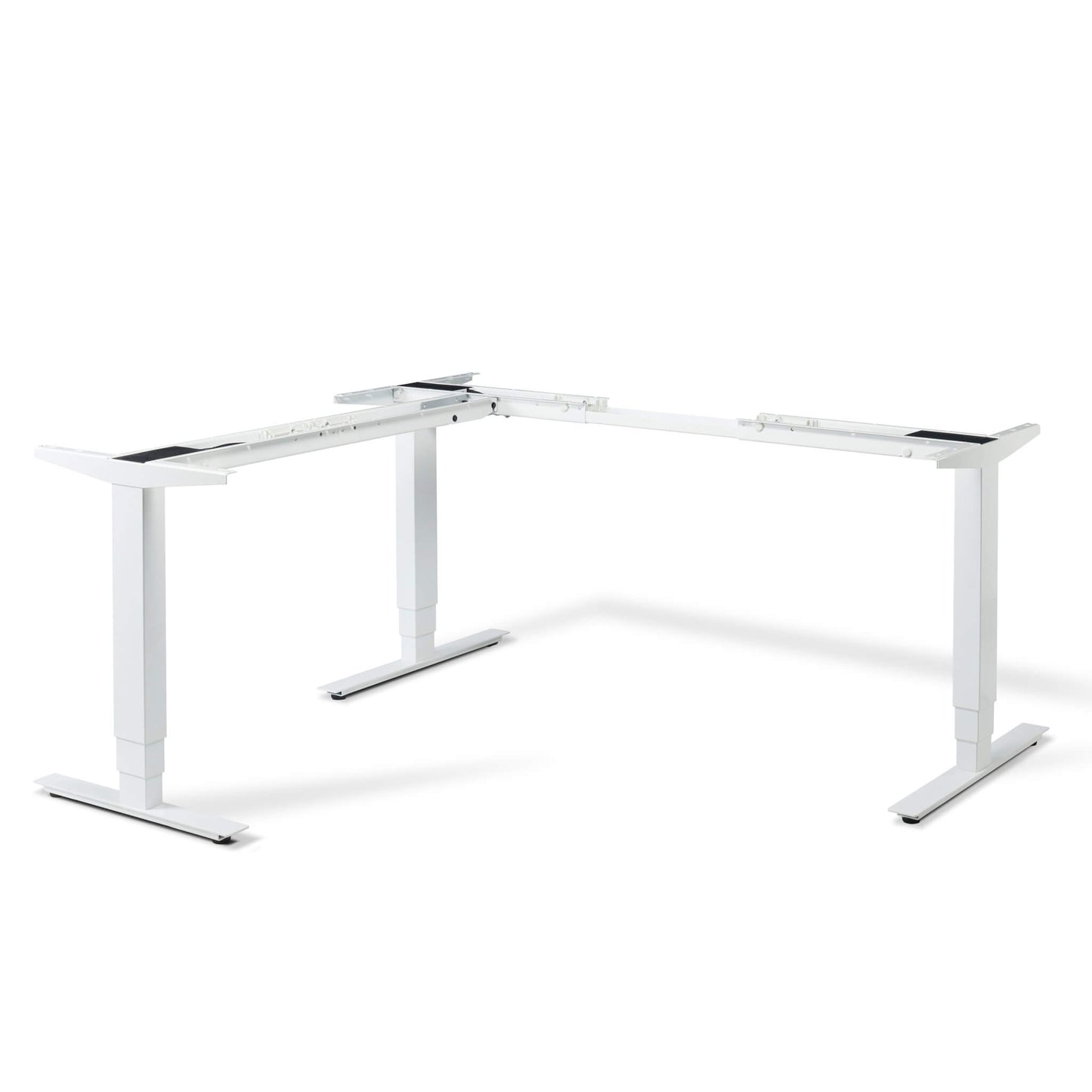 Elevate electric height adjustable standing corner desk white frame from Livewell Furniture at www.livewellfurniture.co.uk