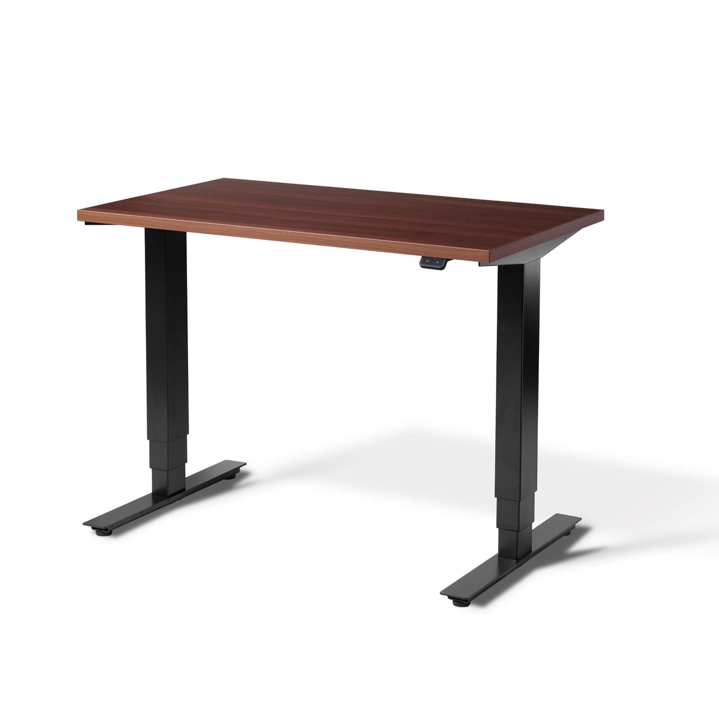 Elevate Mini electric height adjustable standing desk with black frame and natural dijon walnut desktop from Livewell Furniture at www.livewellfurniture.co.uk