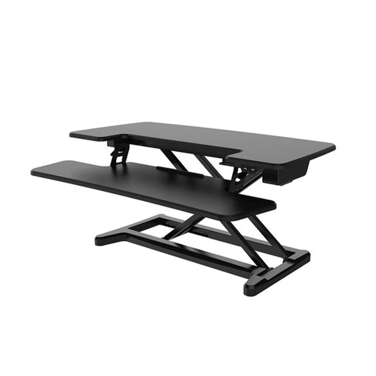 REVILO M9 manual desk converter in black side view from Livewell Furniture at www.livewellfurniture.co.uk