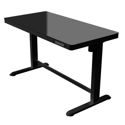 Smart USB electric height adjustable standing desk with drawer in black with matt desktop finish from Livewell Furniture at www.livewellfurniture.co.uk