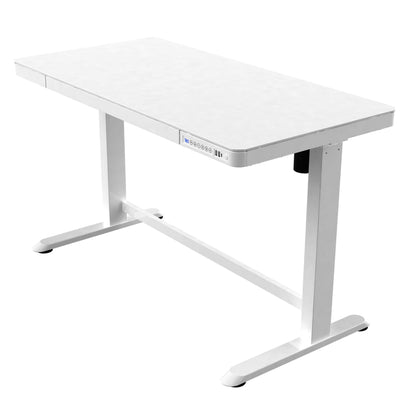 Smart USB electric height adjustable standing desk with drawer in white with matt desktop finish from Livewell Furniture at www.livewellfurniture.co.uk