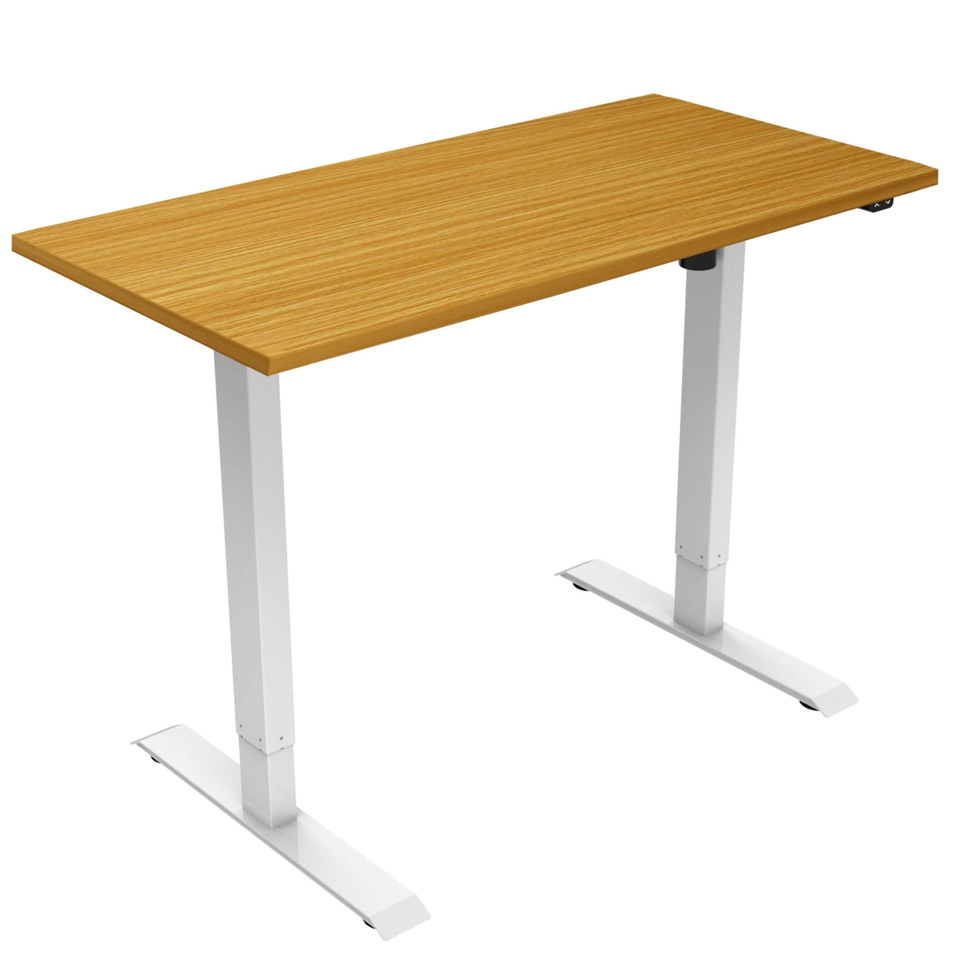 Summit electric height adjustable standing desk with white frame and beech desktop from Livewell Furniture at www.livewellfurniture.co.uk