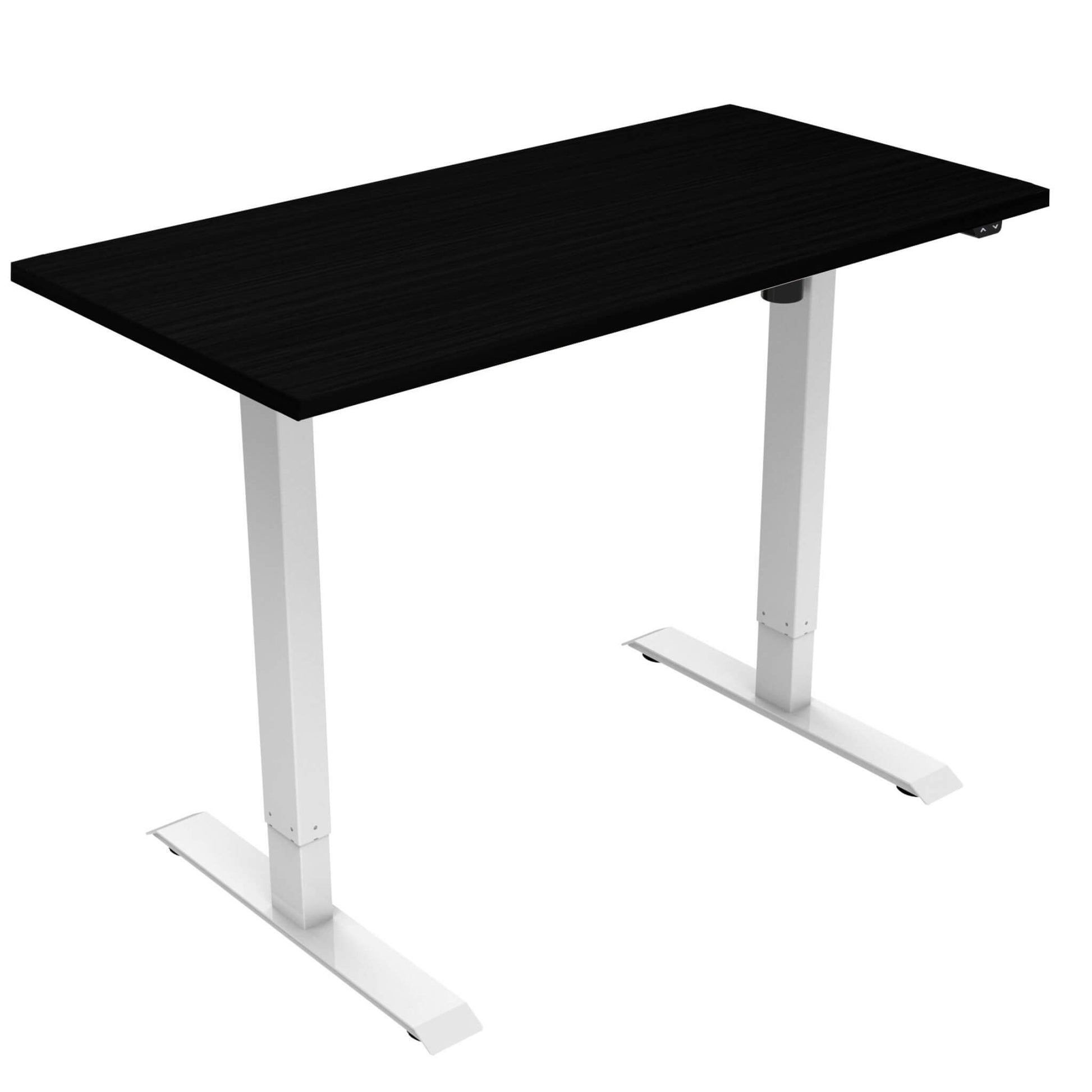 Summit electric height adjustable standing desk with white frame and black desktop from Livewell Furniture at www.livewellfurniture.co.uk